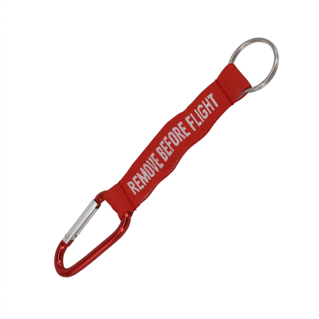 Llavero Remove Before Flight rojo con gancho