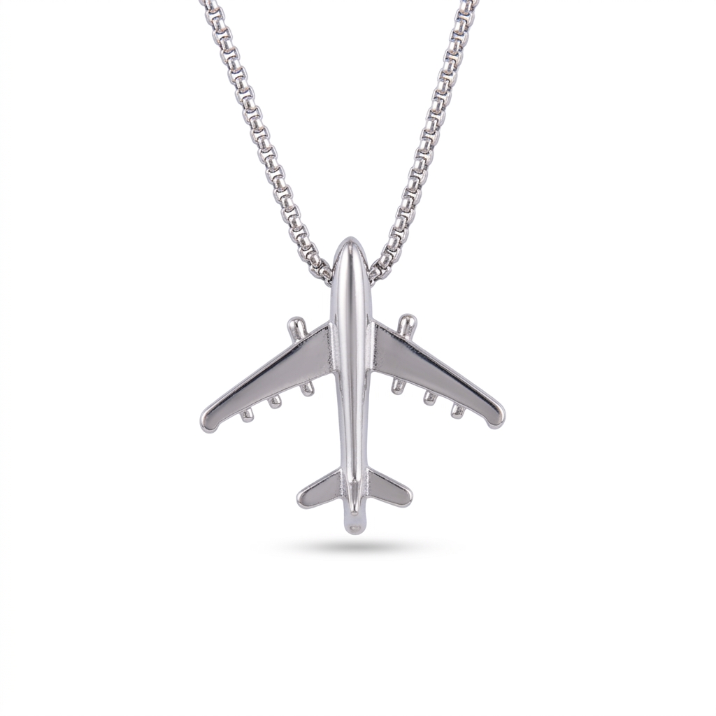 [JWLR-AV-SLVR] Collar con Dije de Avión Plateado – Cadena de Estilo Urbano